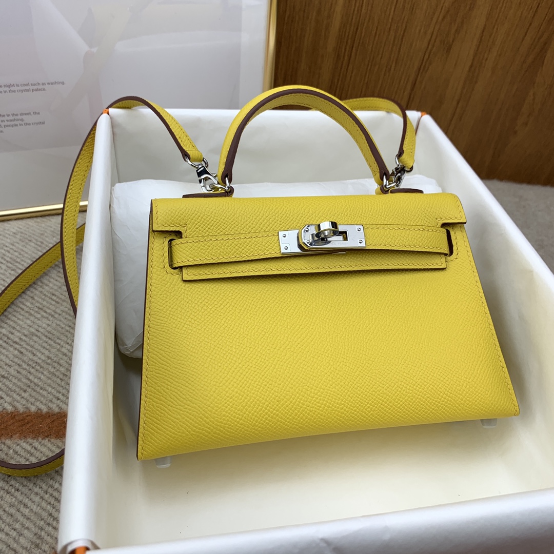 Hermes Kelly Mini II Bag 19CM In Lemon Yellow Epsom Leather